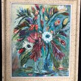 Painting: oil on still life panel with a tawny bouquet