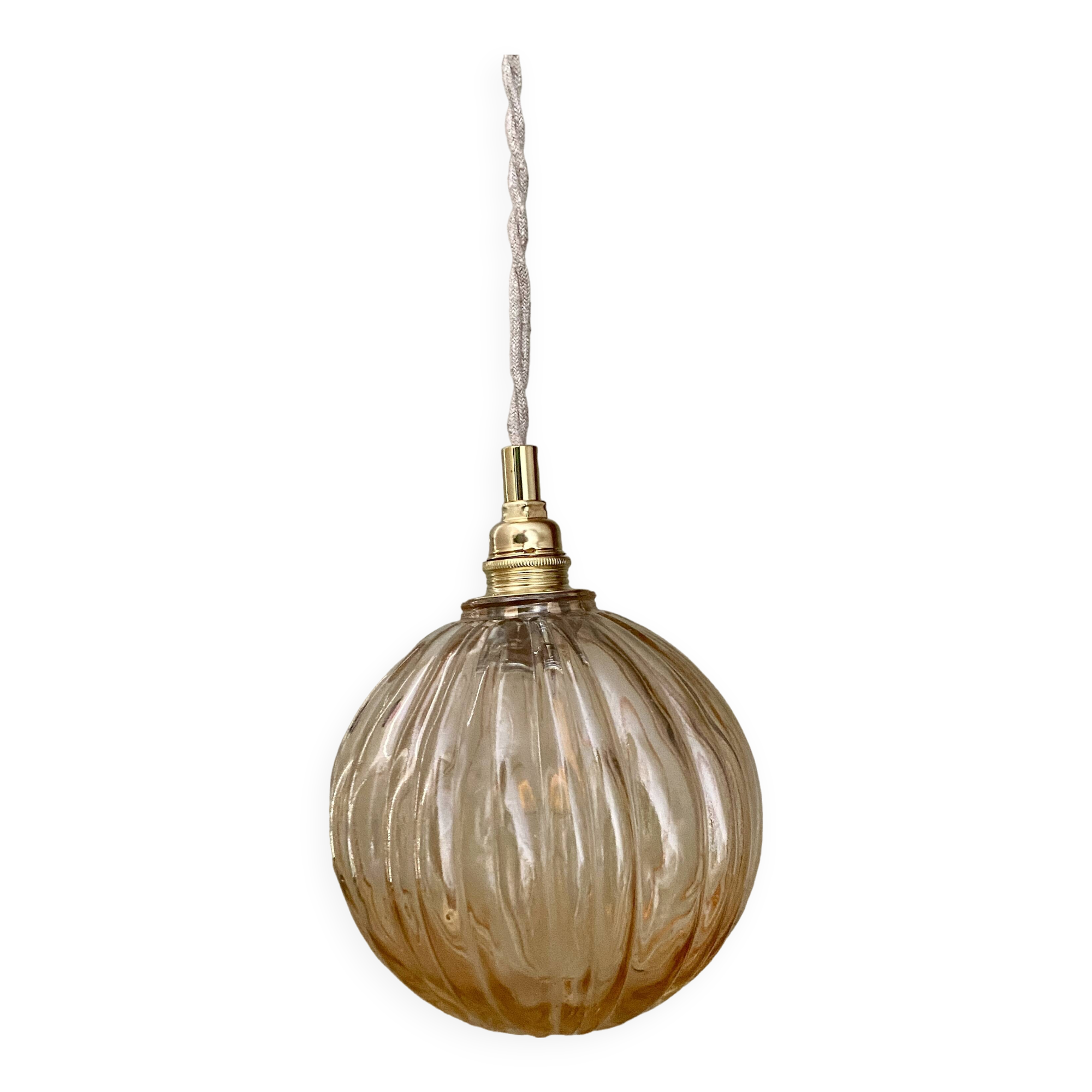 Vintage round amber glass globe pendant light