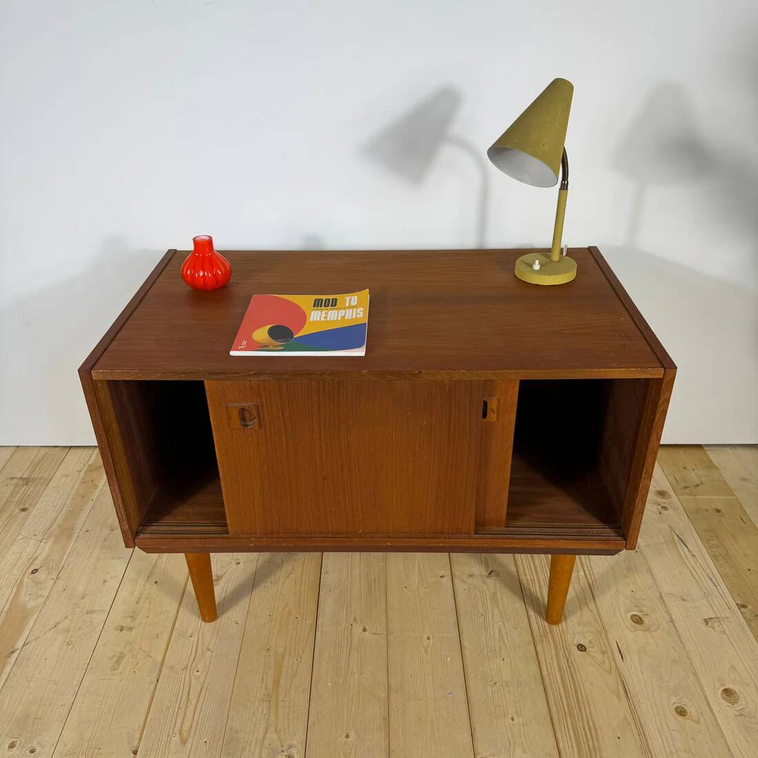 Small Danish teak sideboard with sliding doors – 1960s