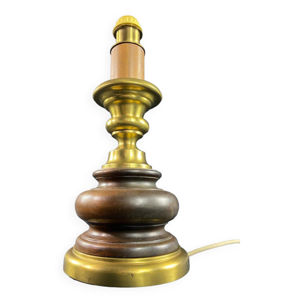 Grand pied de lampe en aulne massif et laiton