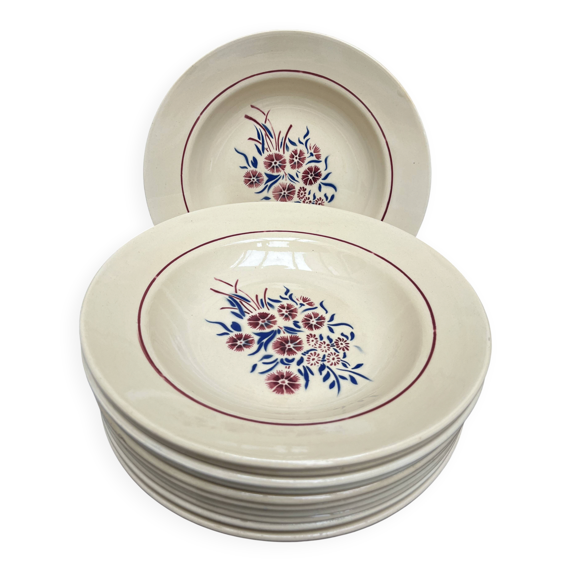 Set 12 assiettes creuses « Œillets » Badonviller