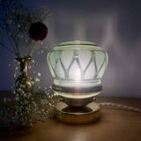 Lampe à poser globe vintage art déco en verre mint et doré