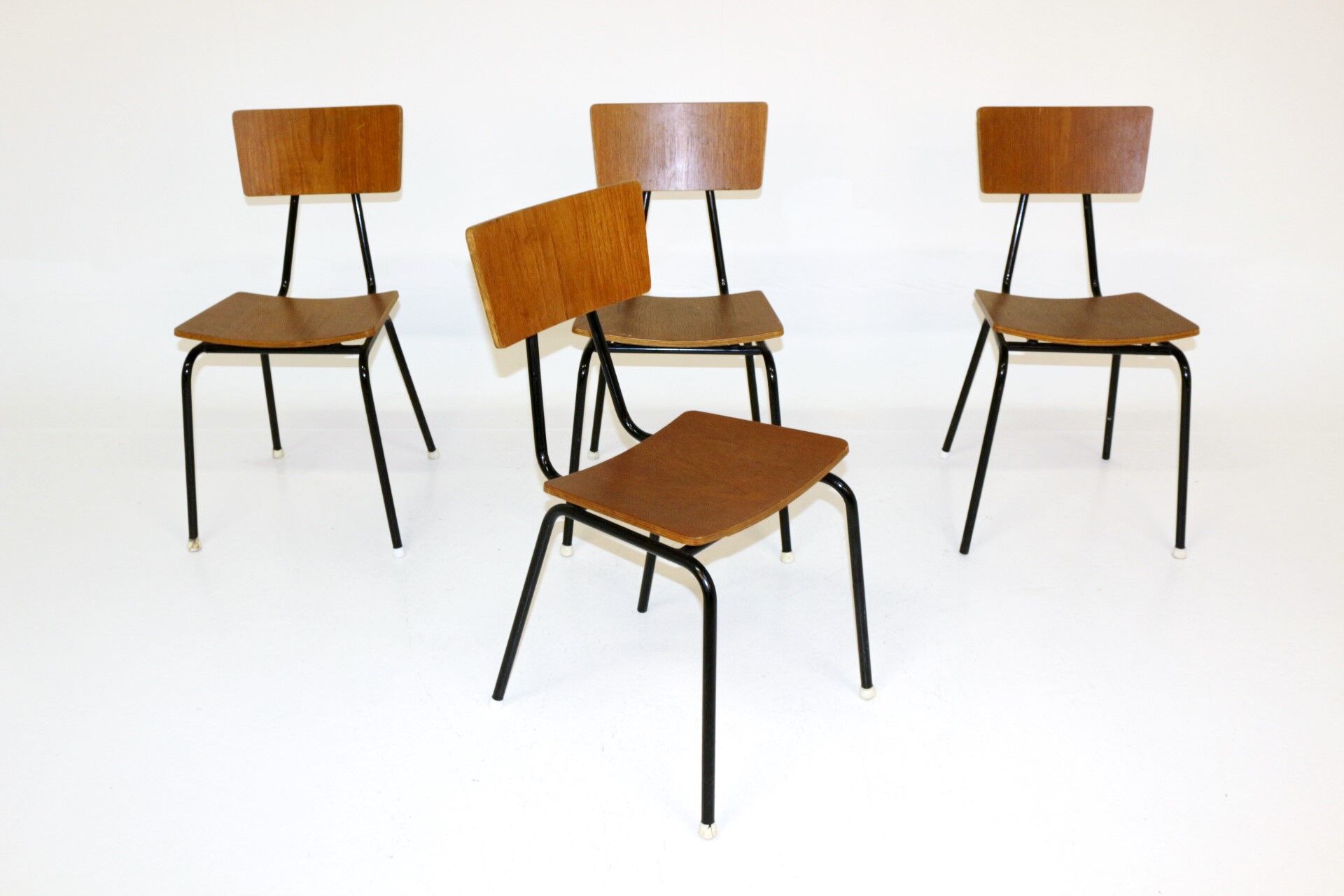 Set of 4 teak and metal chairs, Denmark, 1950