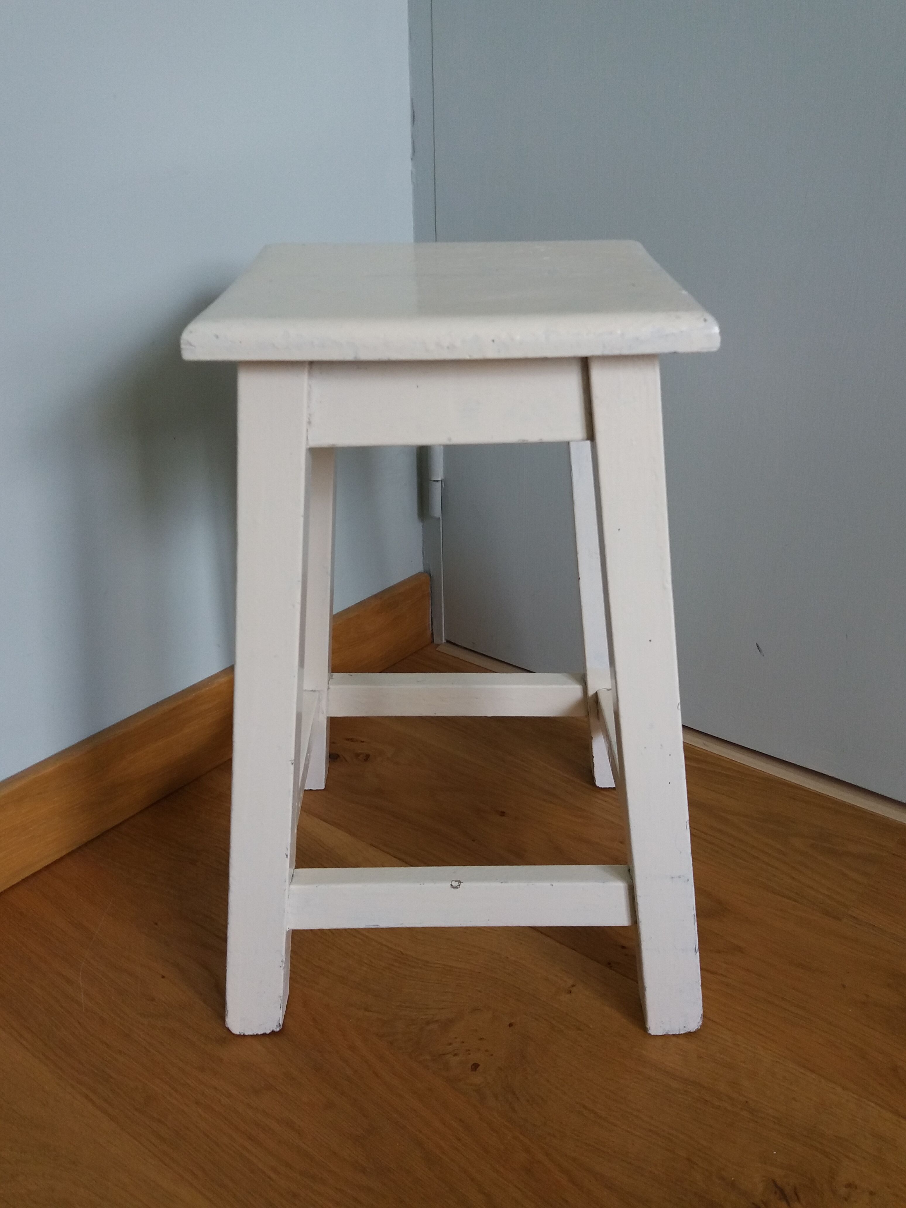 Square workshop stool painted white