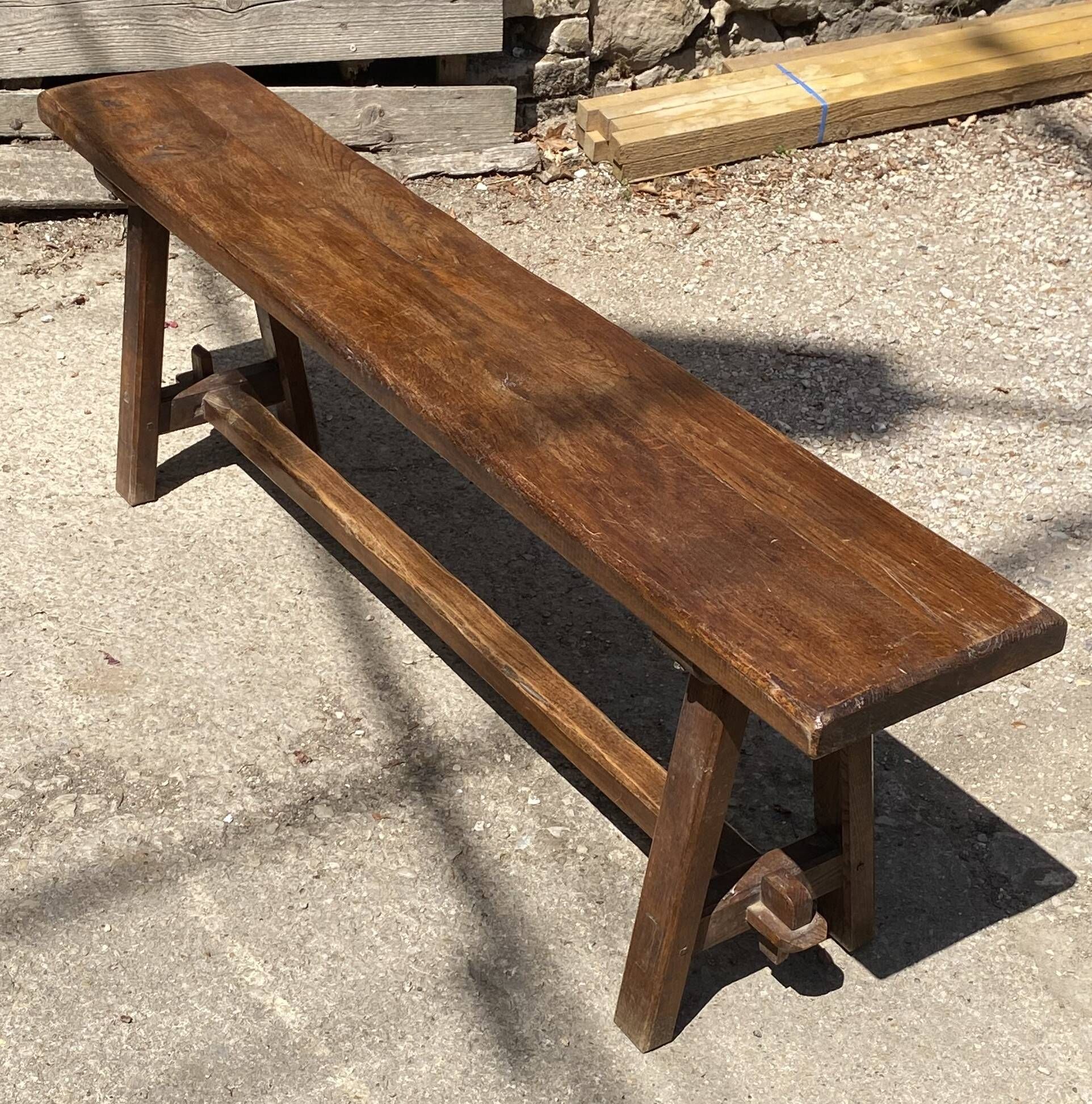 Solid oak farmhouse bench 140cm for rustic farmhouse table 1950