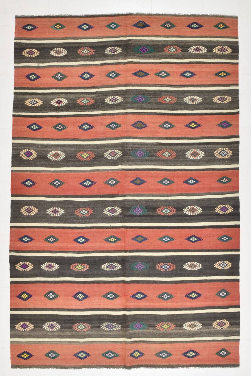 Tapis kilim en laine à motif ethnique Samon & Brown 6x9, 175x270 cm