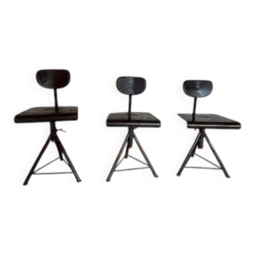 Lot de 3 chaises d'atelier industrielles pierre melot – années 1930