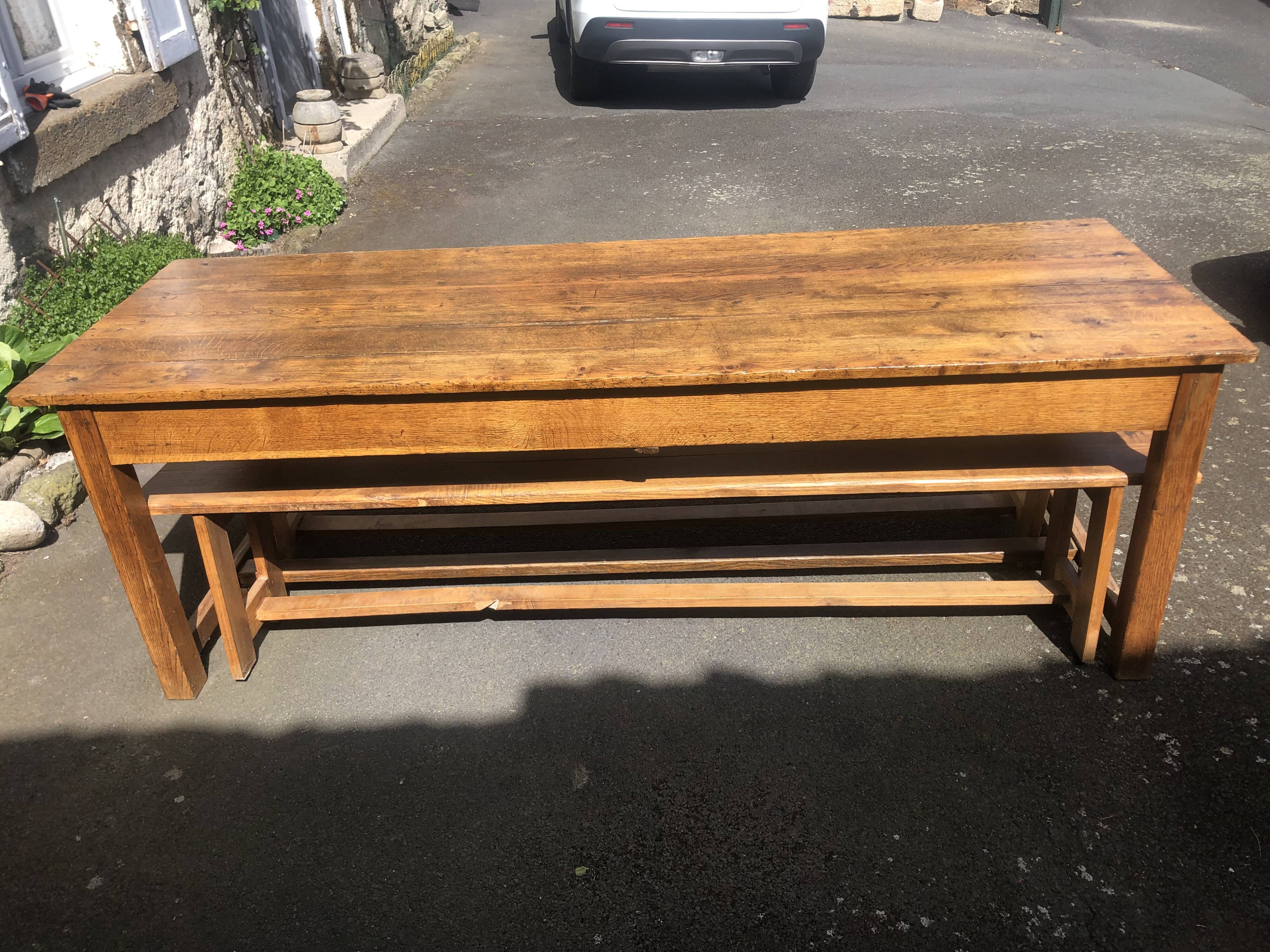 Farmhouse table with 2 solid oak benches