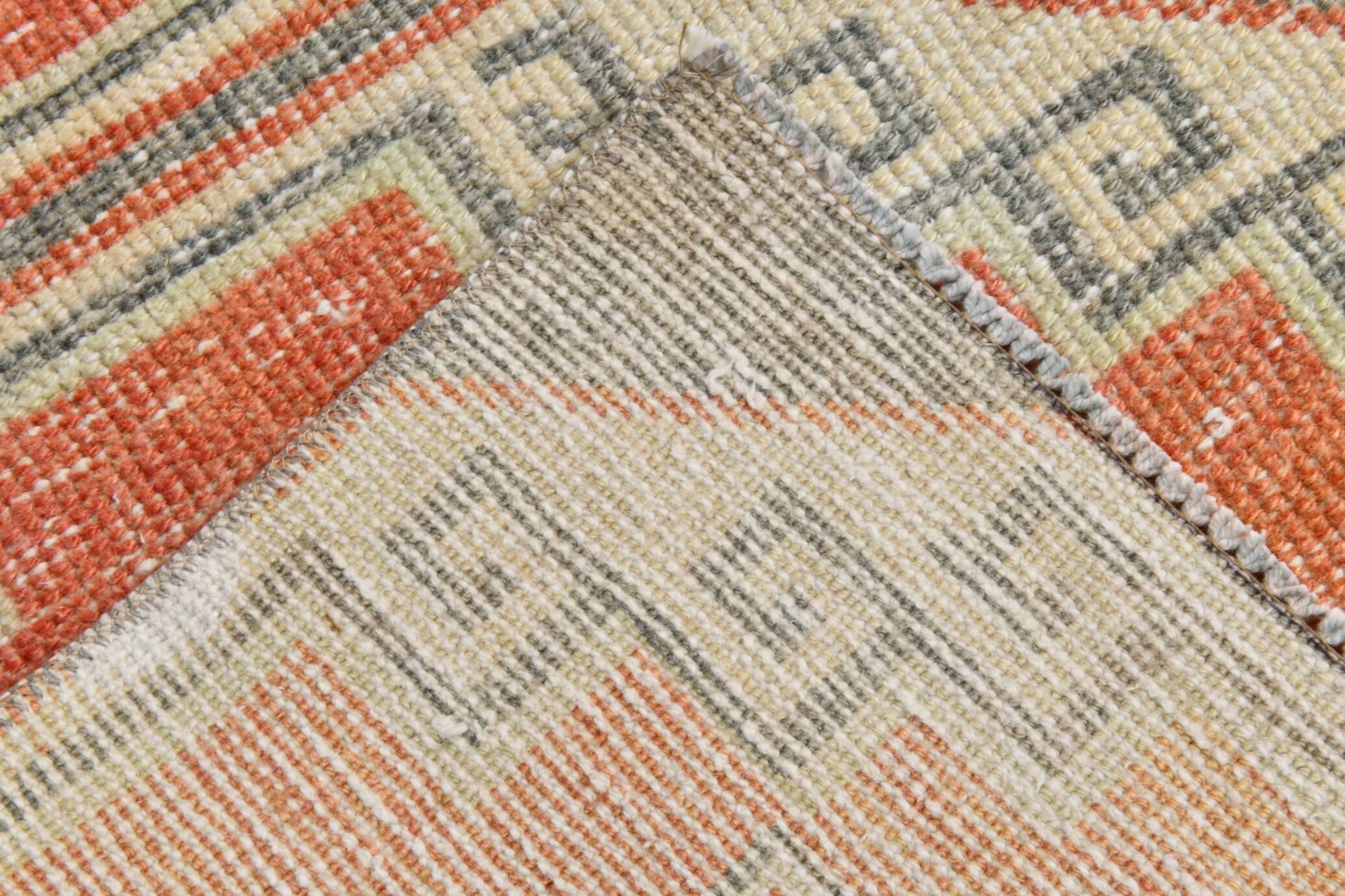 Tapis vintage orange et gris de petite taille 2x3