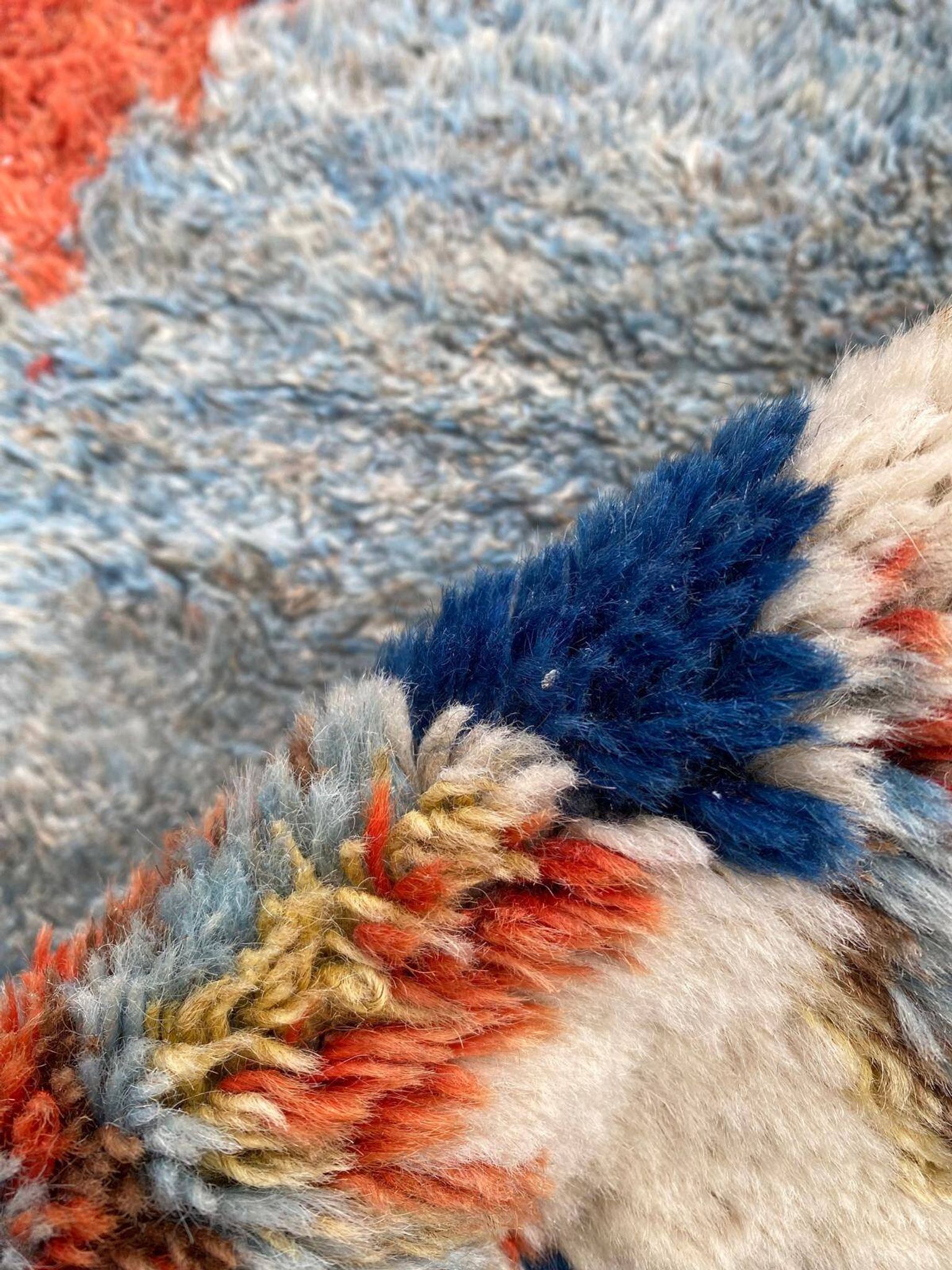 Handmade wool Berber rug with long pile, 110x150cm.