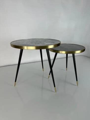Round rotating table, aged mirror top and brass details, handmade, size M