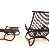 Manou rattan lounge chair in pagoda style with ottoman