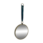 Vintage 1960 witch's eye mirror turquoise velvet sun - 24 x 54 cm