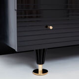 Commode laquée noire laiton signée Pierre Cardin 1980