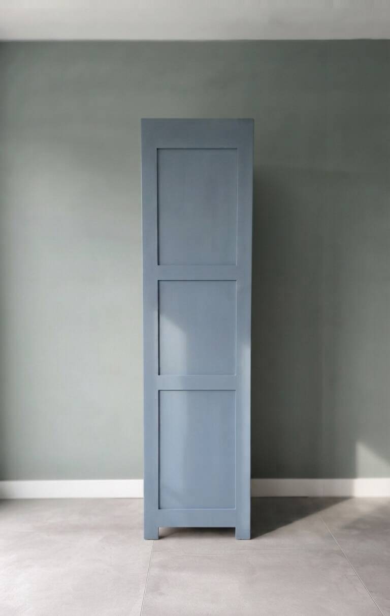 Vintage grey wooden wardrobe from 1914.