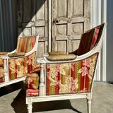 Pair of Louis XVI lacquered bergere chairs circa 1950