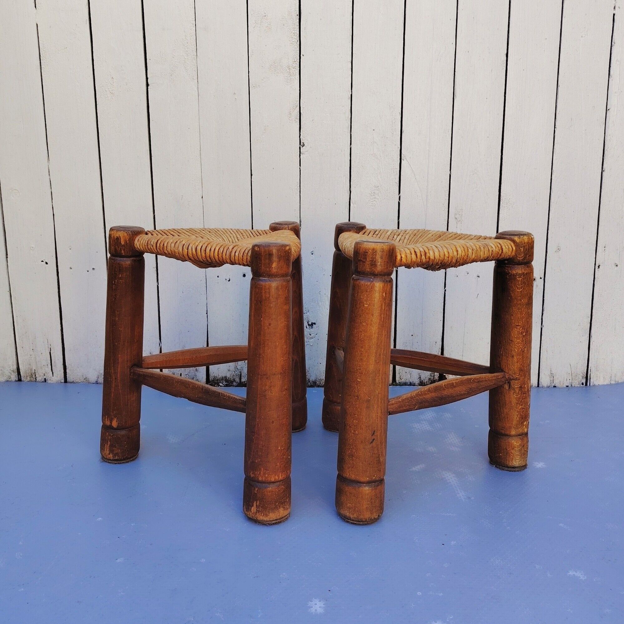 Tripod stools, straw, vintage, folk art
