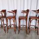Set of 4 Vintage Bentwood Bar Stools, Brown Leather Seat, Nailhead Trim