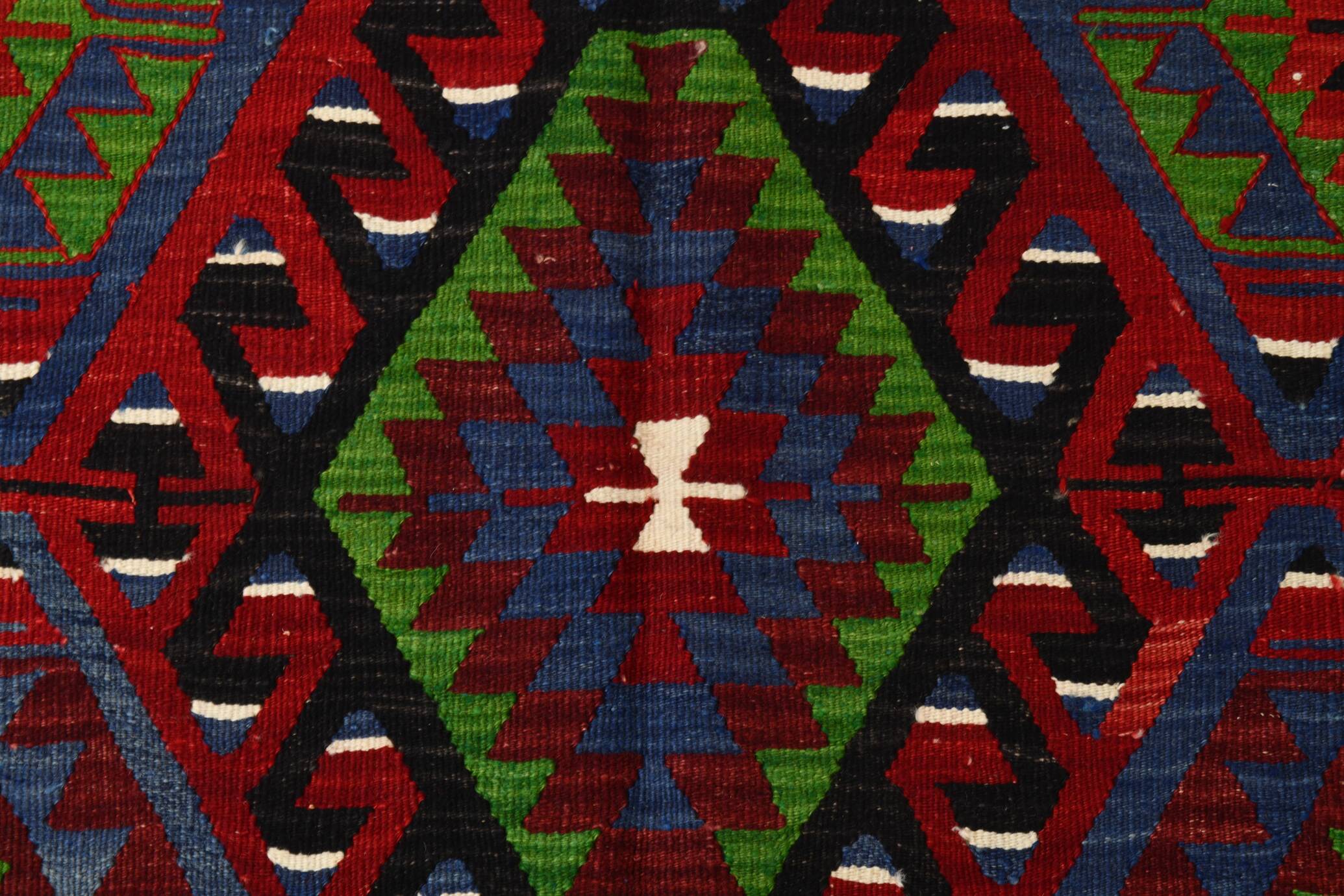 Geometric Blue & Green Vintage Kilim Rug, 154x305Cm