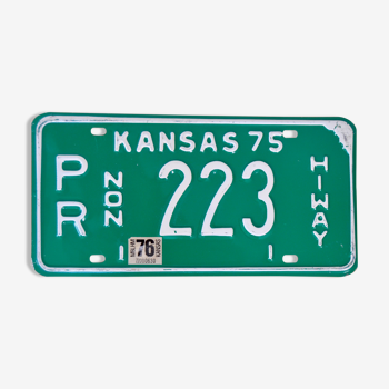 Plaque d’immatriculation américaine USA licence plate Kansas 1975