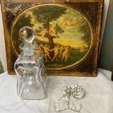 Antique engraved pinched crystal decanter