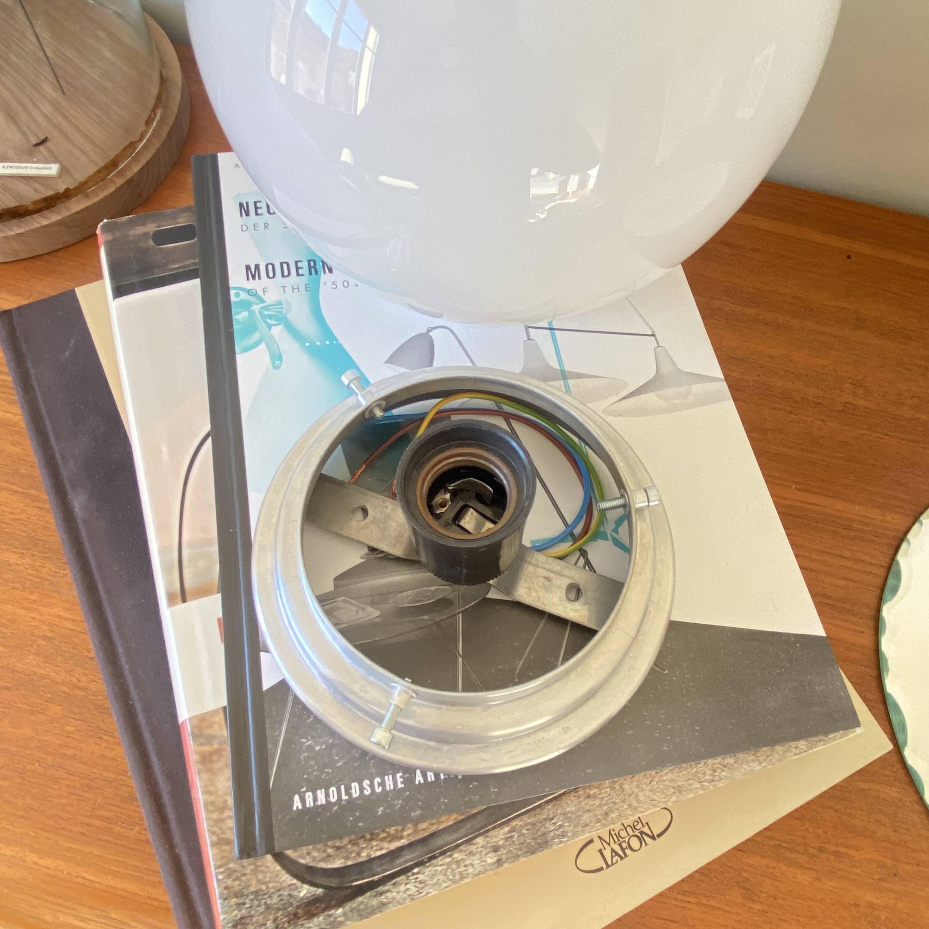 Ceiling light fixture globe white opal glass 20 cm aluminium base