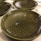 Set of 5 vintage green fish plates