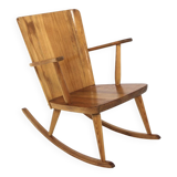 Brutalist pine rocking chair, Göran Malmvall, Svensk Fur, Sweden, 1960