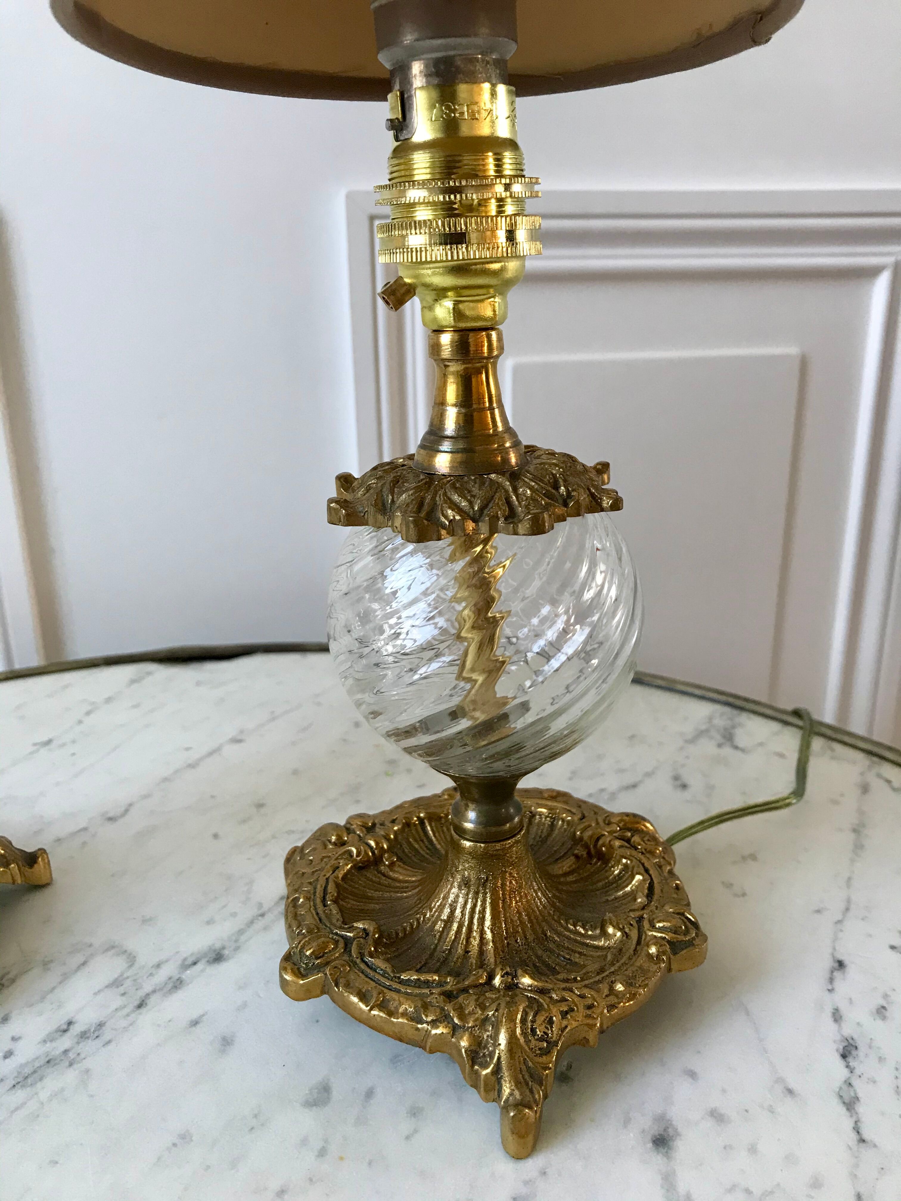 Pair of table lamps in bronze and glass early twentieth century
