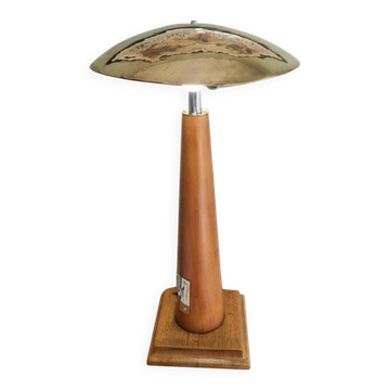 Modernist sculptural lamp wood/chrome/hammered brass - 1970s era