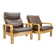 1970s L. Olsen & Søn Pair of Armchairs in Oak and Leather, Denmark