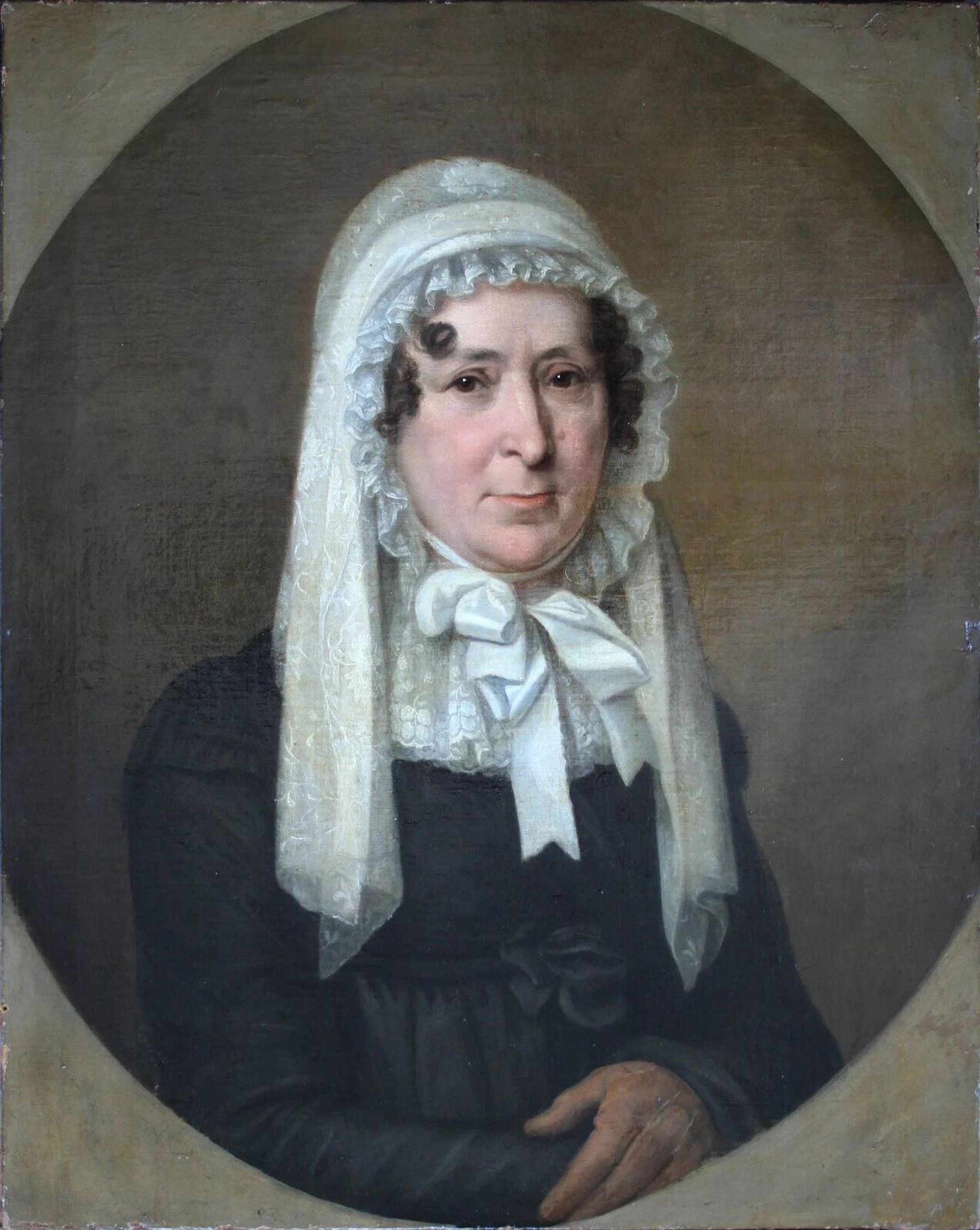 19th Century Portrait of Lady W/A White Bonnet-Oil Painting