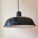 Duo of white and black enameled sheet metal pendants