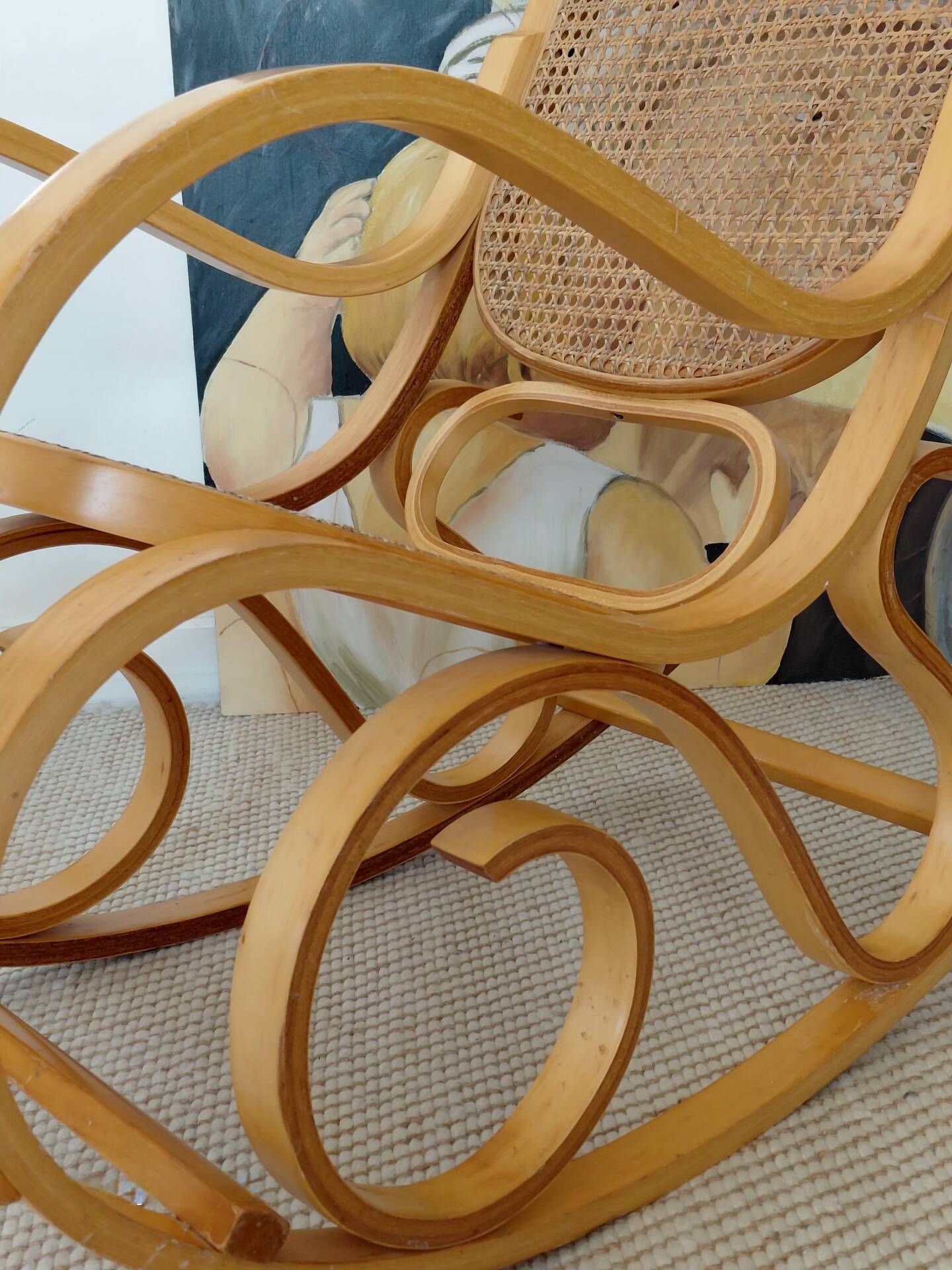 Vintage Curved Wood and Cane Rocking Chair - Thonet Style No. 1