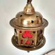 Suspension lantern in moucharabieh brass, colored windows