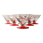 Set de 6 verres à boire en verre rouge – Italien des années 1980 Memphis-Postmoderne, transparent avec des accents rouges
