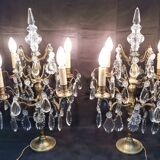 Pair of large electrified girandole candlesticks with crystal tassels