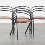 Set of 4 1970s design dining chairs with leather seats and metal frame