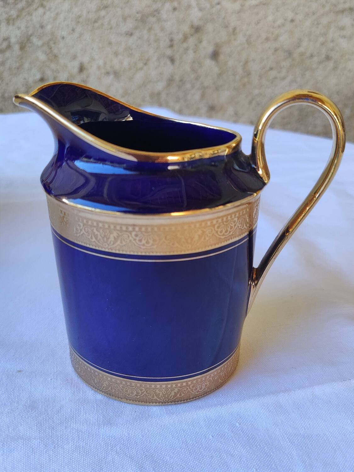 Limoges porcelain coffee service - Egle - Oven blue and gold -