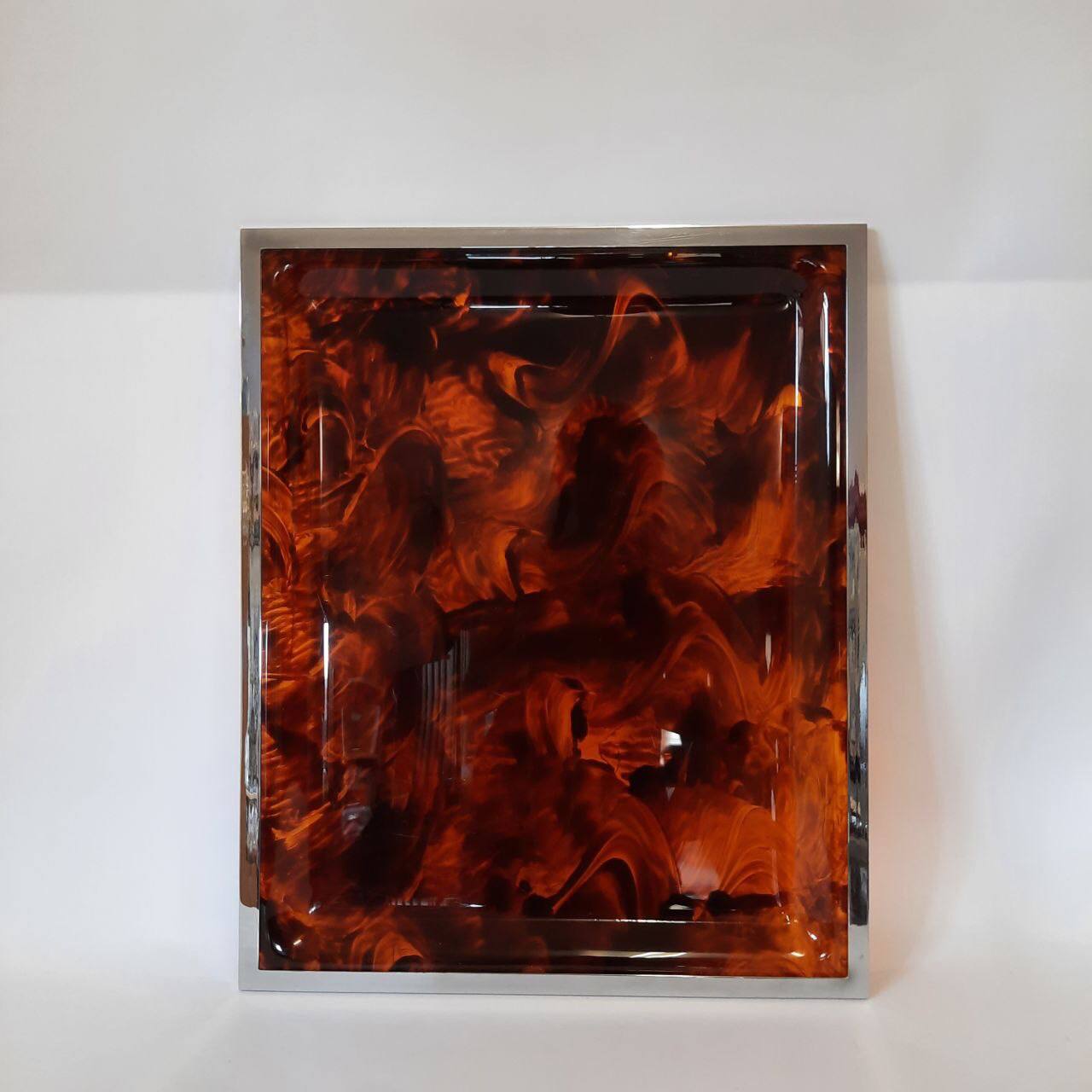 Pair of vintage trays in briar effect lucite