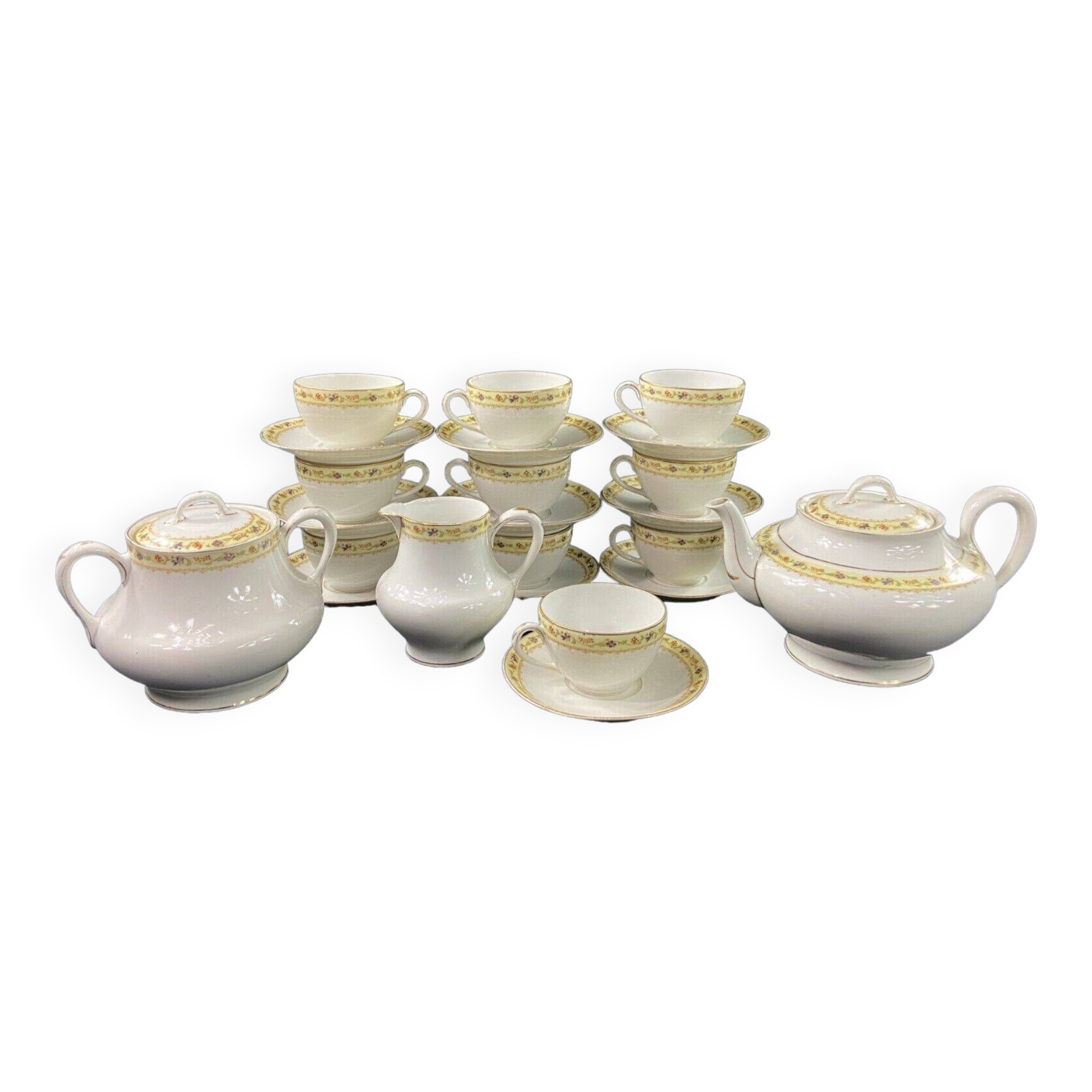 Limoges porcelain tea set Bernardaud Teapot sugar bowl milk pot cups