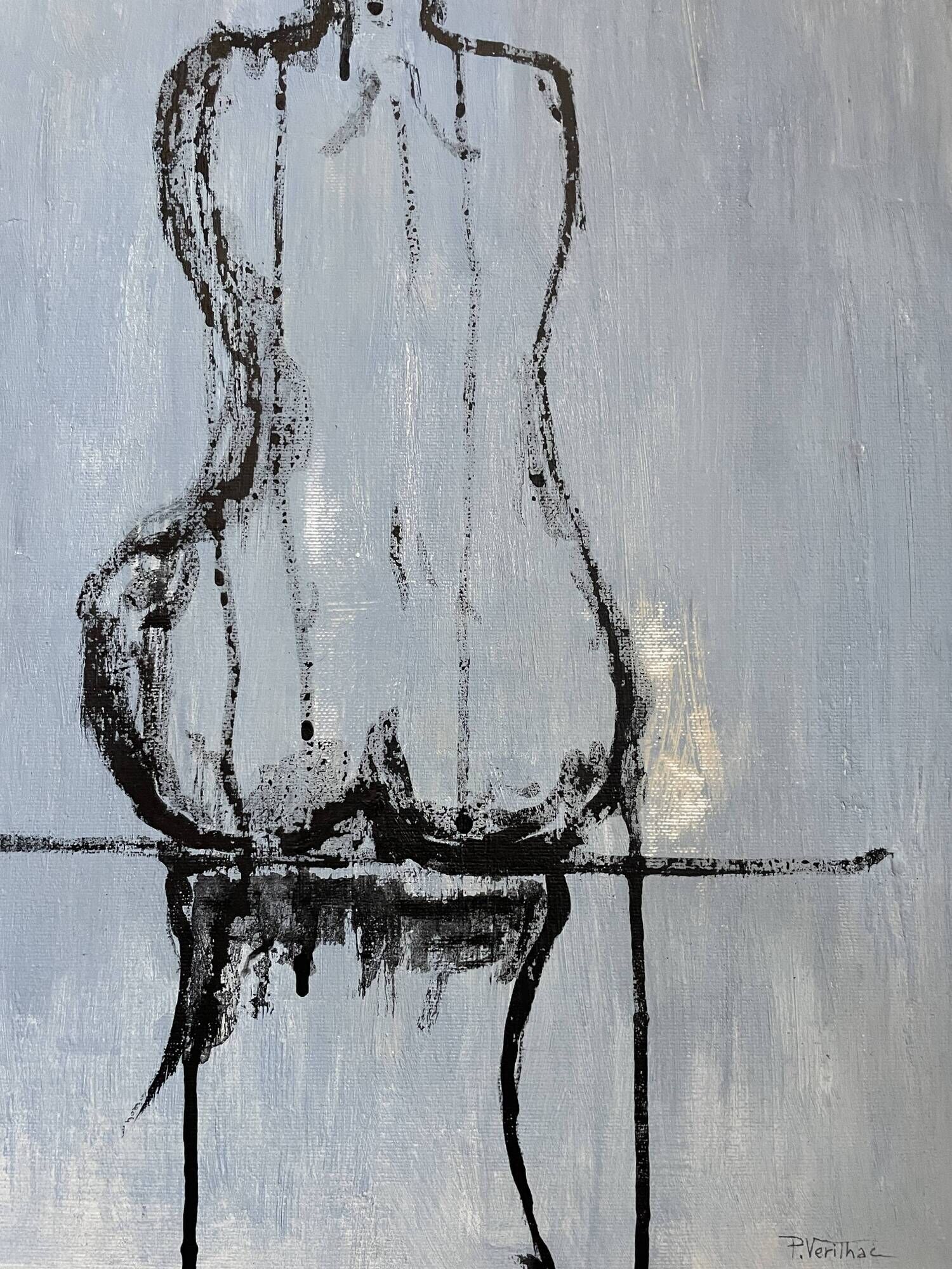 Signed oil on canvas painting of a female portrait "back study in Indian ink"