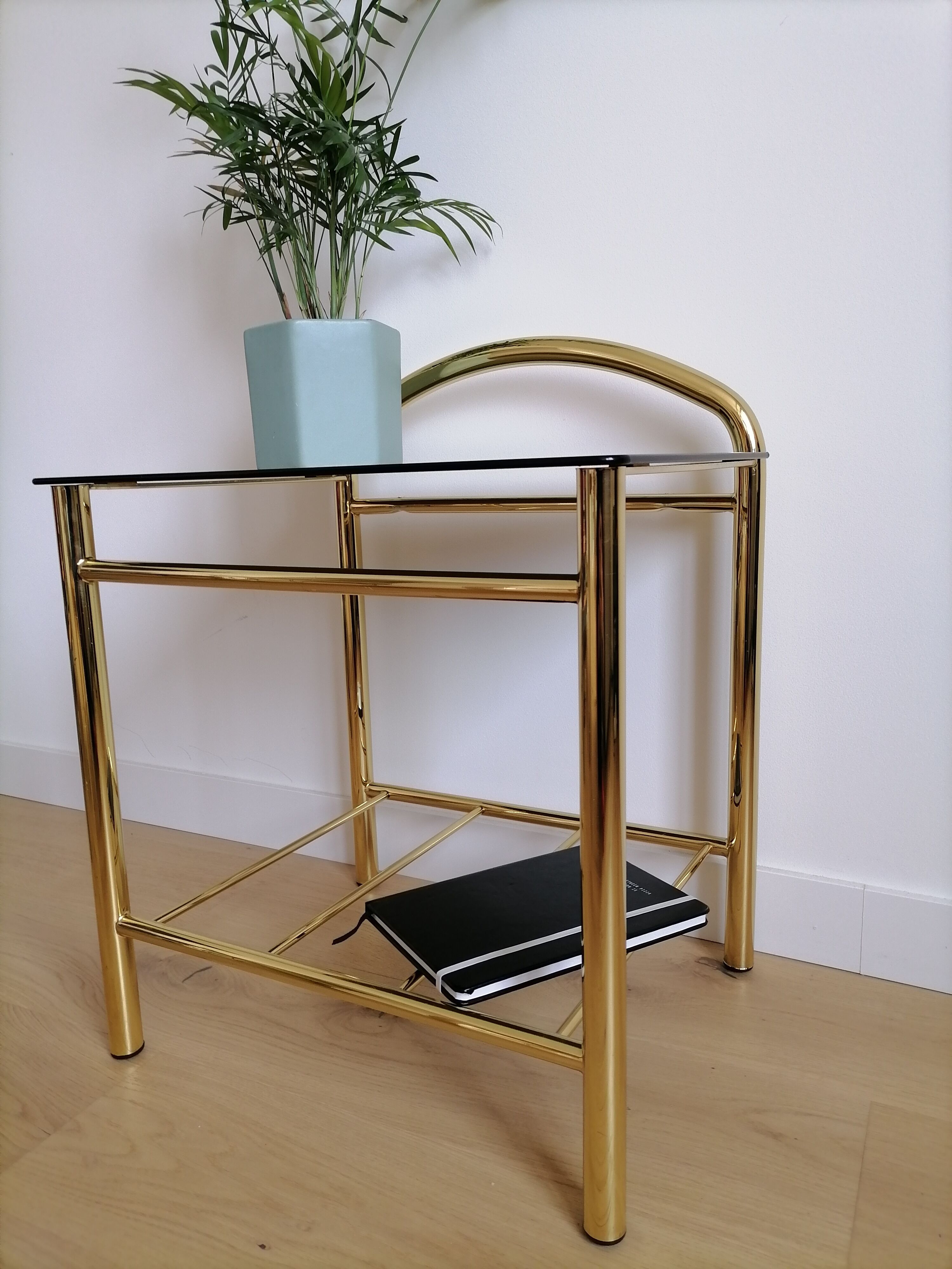 Side table gilded metal and glass