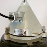 Grey cast aluminium explosion proof lamp with black enameled shade
