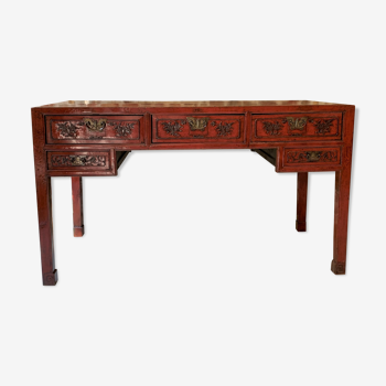 Bureau chinois ancien laqué rouge