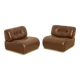 Pair of brown leather low chairs by Europoltrona 70's