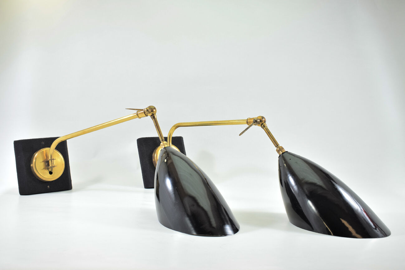 Large pair of vintage Italian wall light brass 1960 certified original edition, no copy