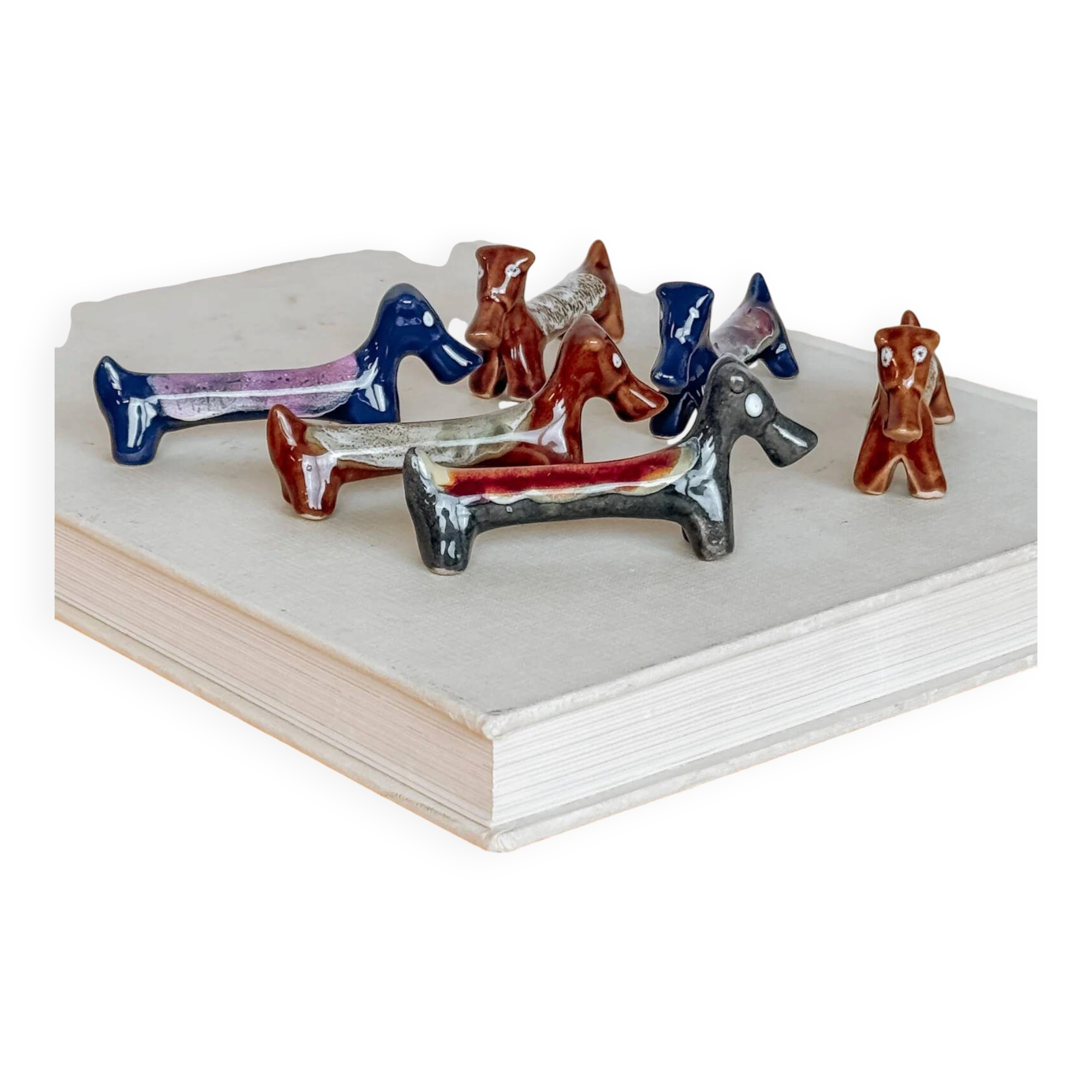 Lot de 6 repose-couteaux teckel en céramique émaillée
