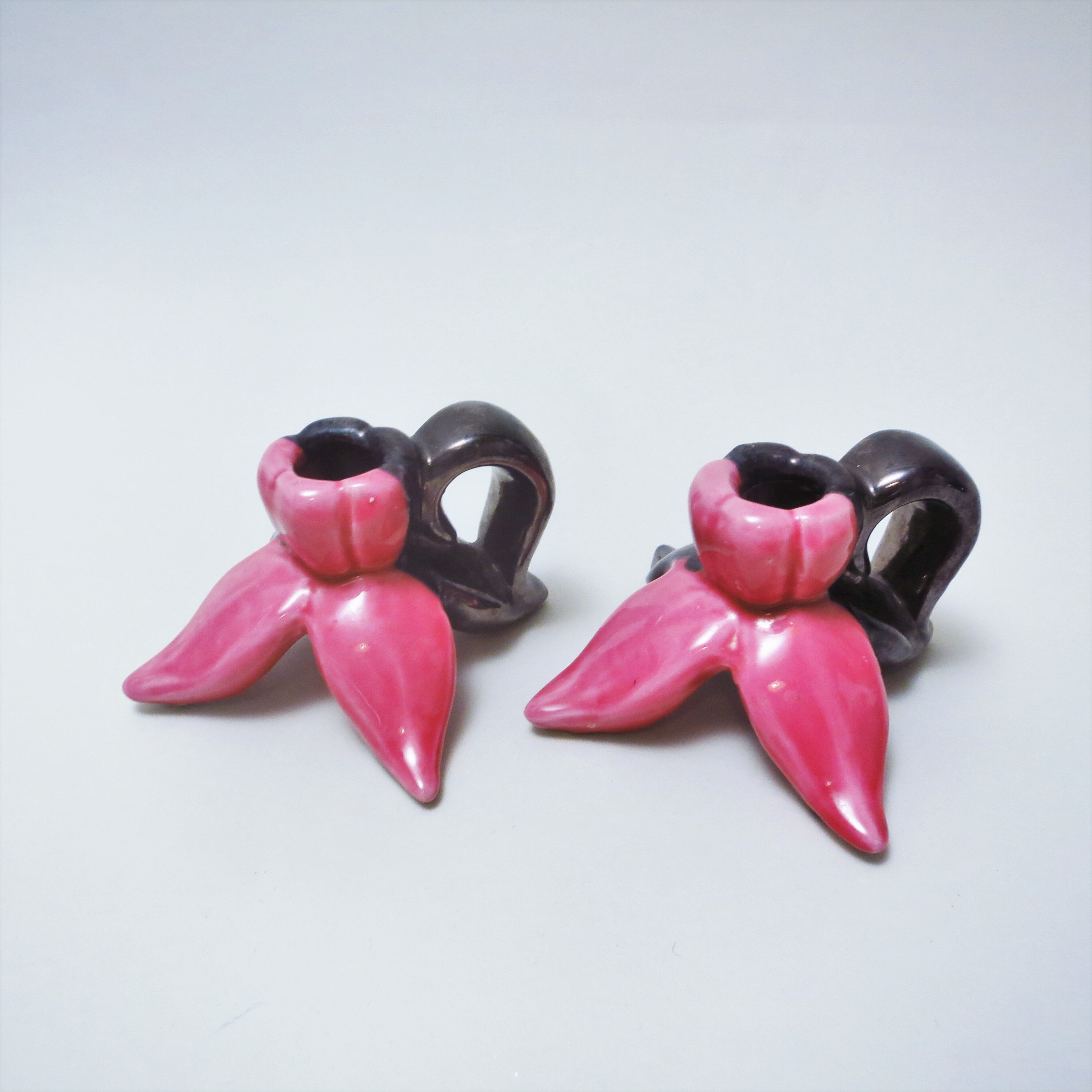 Pair of two-tone ceramic candle holders from Vallauris 50s