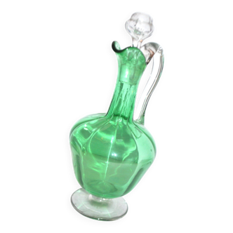 Green Venetian-ribbed crystal decanter – antique wine pitcher